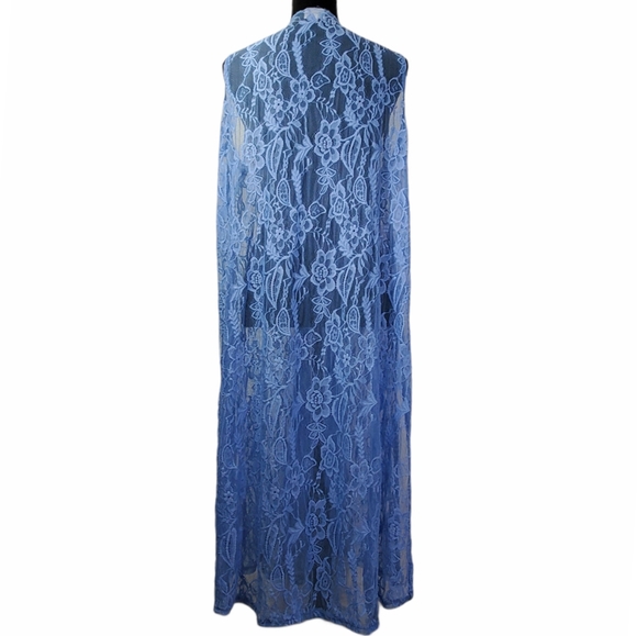 Baby Blue Lace Duster Sleeveless Vest L - Picture 3 of 7